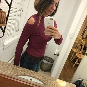 Cold shoulder mock neck long sleeve